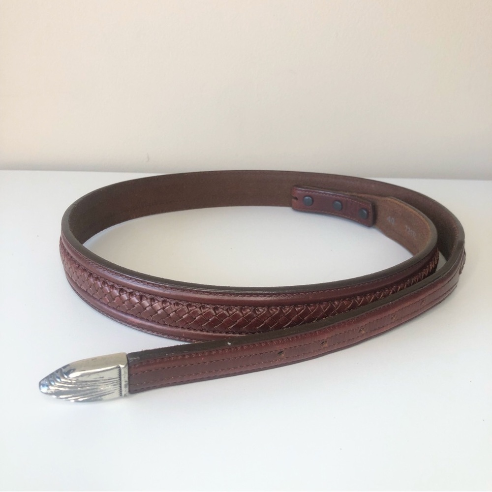 Brown Woven Western Leather Silver Tip Belt 40